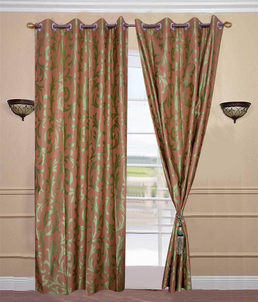57% OFF on HomeZaara Polyester Green Floral Eyelet Curtain