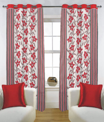 19% OFF on Fabutex Blends Red Floral Eyelet Curtain