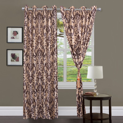 14% OFF on Handloomhub Polyester Coffee Printed Tab Top Curtain