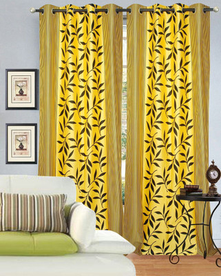 71% OFF on Decor Vatika Polyester Yellow Floral Eyelet Curtain