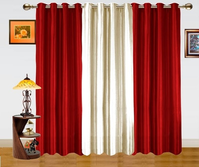 37% OFF on Dekor World Polyester Maroon, White Damask Eyelet Curtain