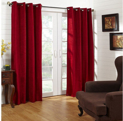 At Home Polycotton Red Solid Eyelet Curtain