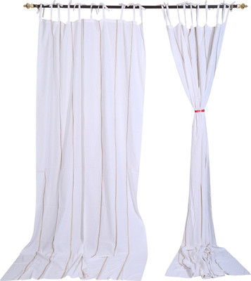 55% OFF on Rajrang Cotton White, Brown Striped Eyelet Curtain