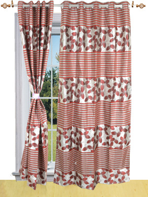 50% OFF on Shandar Chenille, Jacquard Maroon Geometric Eyelet Curtain