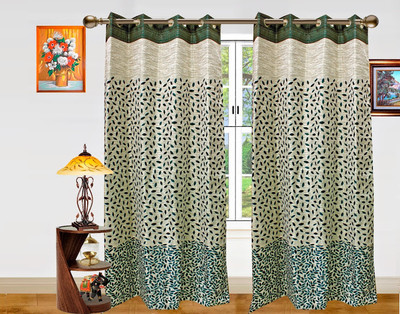 2% OFF on Dekor World Green Floral Eyelet Curtain