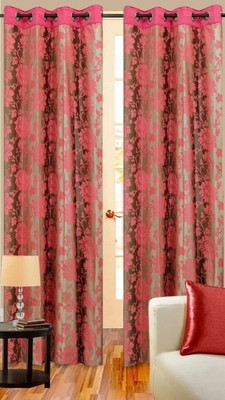 45% OFF on Cortina Polyester Pink Printed Eyelet Curtain