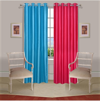 68% OFF on Fogg Polyester Pink, Blue Floral Eyelet Curtain