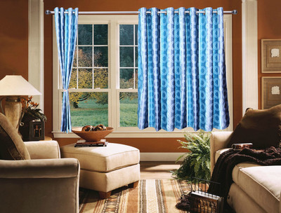 66% OFF on OsianArts Blue Floral Eyelet Curtain