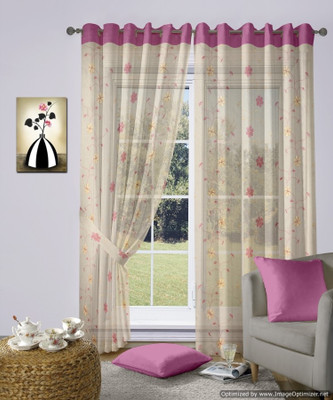 50% OFF on Vorhang Tissue Pink Floral Eyelet Curtain