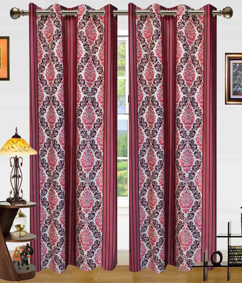 66% OFF on Home Beauty Polyester Red Printed Eyelet Curtain