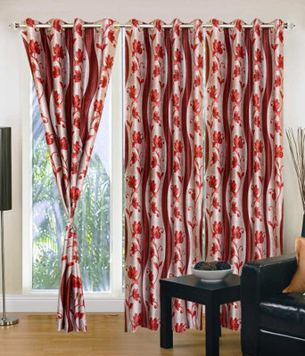 61% OFF on Shopgrab Polyester Maroon, Beige Printed Eyelet Curtain