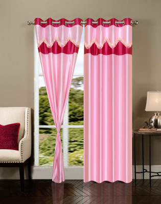 53% OFF on IWS Polyester Multicolor Damask Ring Rod Curtain