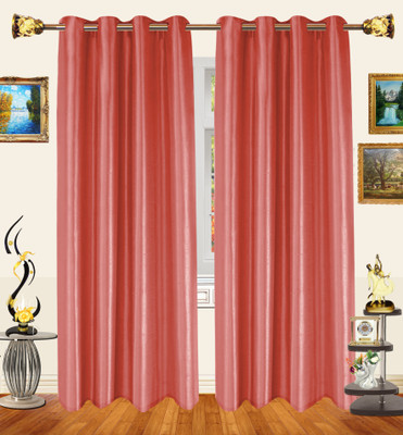 45% OFF on Decor Bazaar Polyester Peach Floral Eyelet Curtain