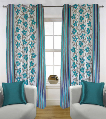 60% OFF on Kings Polycotton Blue Floral Eyelet Curtain