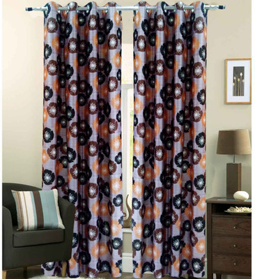 54% OFF on Homefab India Polyester Brown Floral Eyelet Curtain