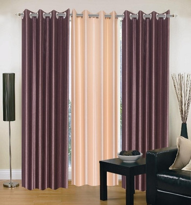 66% OFF on IWS Polyester Brown, Beige Solid Eyelet Curtain