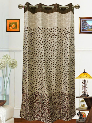 Dekor World Polyester Brown Floral Eyelet Curtain