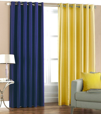 66% OFF on HomeZaara Polyester Blue, Yellow Solid Eyelet Curtain