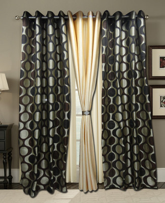 17% OFF on Zigma Collections Polyester Black, Yellow Embroidered Eyelet Curtain