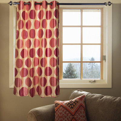 43% OFF on Kings Polycotton Red Floral Tab Top Curtain