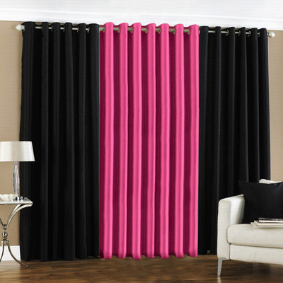 33% OFF on Pindia Polyester Black, Pink Solid Eyelet Curtain