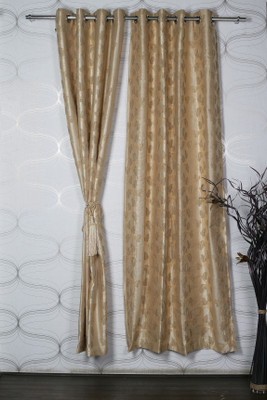 26% OFF on Homelife Polyester Gold, Yellow Self Design Eyelet Curtain