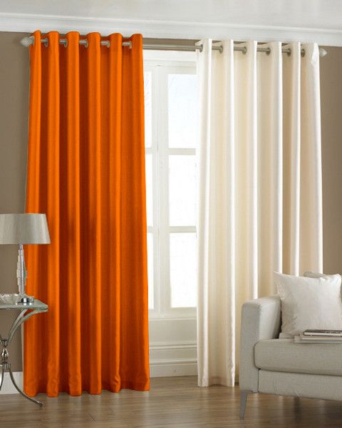 33% OFF on Pindia Polyester Orange, Beige Floral Eyelet Curtain