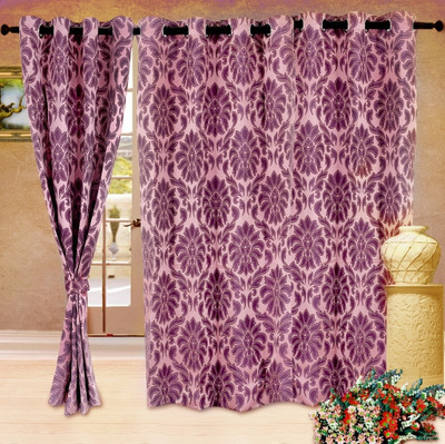 57% OFF on Cortina Polyester Pink Geometric Eyelet Curtain