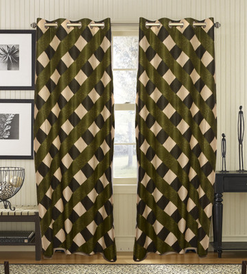35% OFF on JBG Home Store Polyester Green Striped Eyelet Curtain
