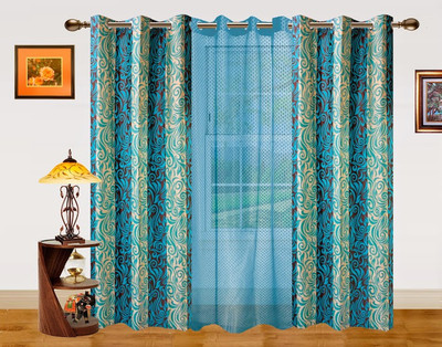 58% OFF on Dekor World Polyester Blue Striped Eyelet Curtain