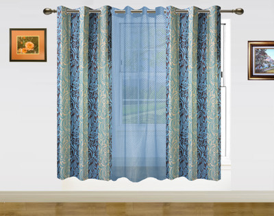 52% OFF on Dekor World Polyester Blue Striped Eyelet Curtain