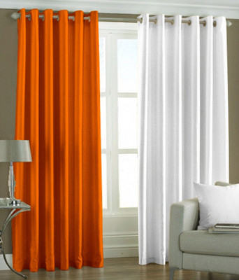66% OFF on HomeZaara Polyester Orange, White Solid Eyelet Curtain