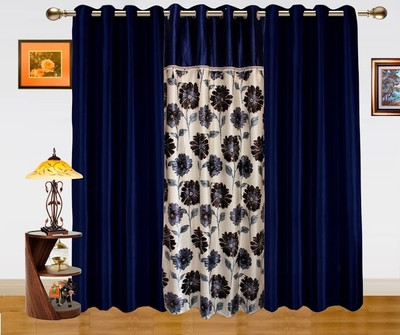 32% OFF on Dekor World Polyester Blue Self Design Eyelet Curtain