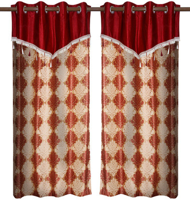 65% OFF on Zikrak Exim Polyester Red Geometric Eyelet Curtain