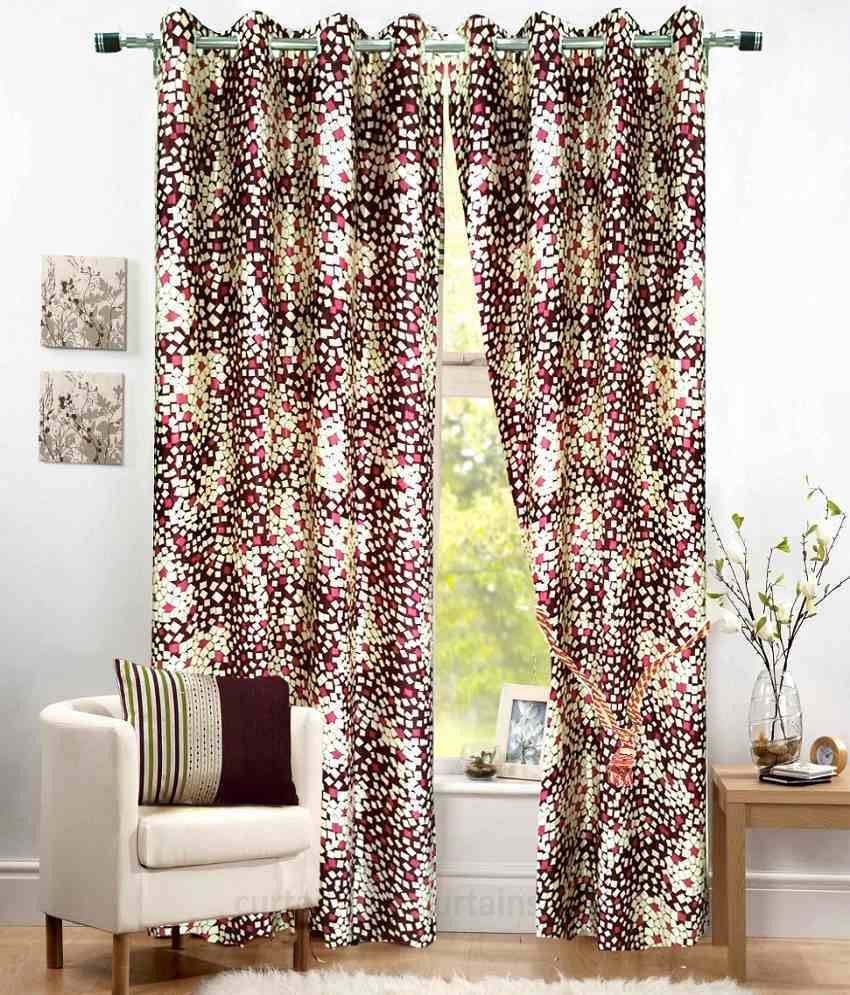 57% OFF on Optimistic Home Furnishing Polyester Red Mosaic Tab Top Curtain