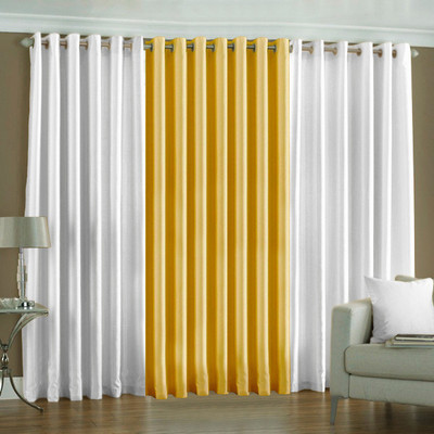 33% OFF on Pindia Polyester White, Yellow Solid Eyelet Curtain