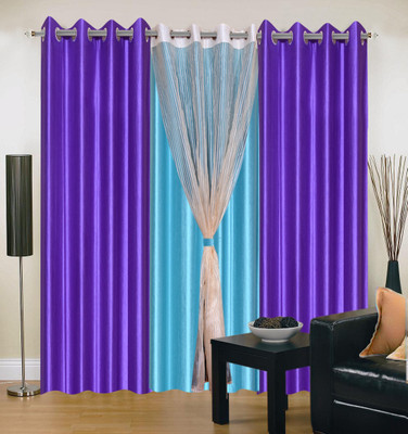 49% OFF on Hargunz Purple, Light Blue Floral Eyelet Curtain