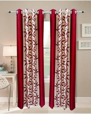 35% OFF on FabBig Polyester Red Floral Eyelet Curtain
