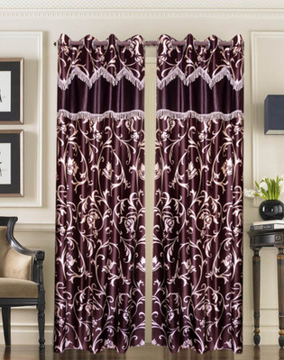 62% OFF on Shopgrab Polyester Brown Floral Eyelet Curtain