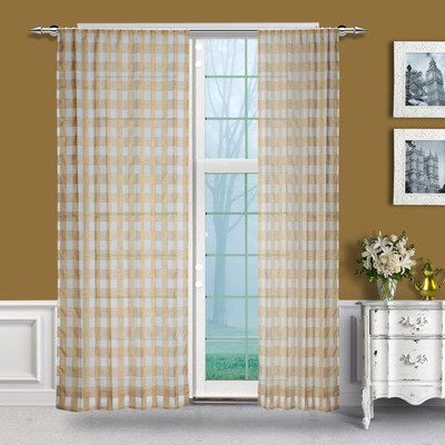 9% OFF on Just Linen Polyester Brown Checkered Tab Top Curtain