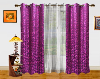 28% OFF on Dekor World Polyester Purple, Beige Abstract Eyelet Curtain