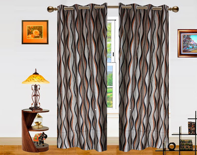 55% OFF on Dekor World Polyester Brown Geometric Eyelet Curtain
