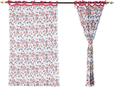 42% OFF on Rajrang Cotton White Floral Tab Top Curtain