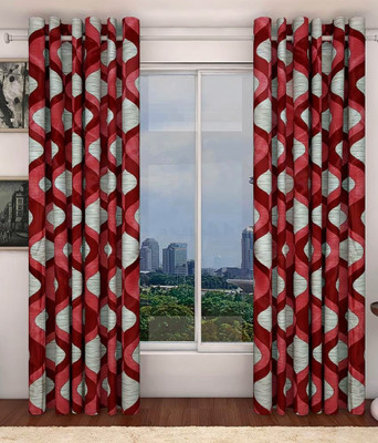 66% OFF on Home Beauty Polyester Red Printed Eyelet Curtain