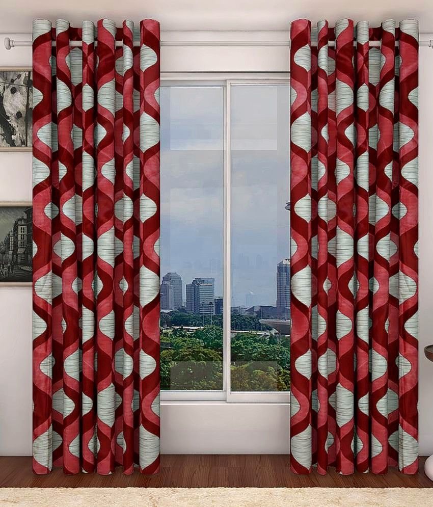 75% OFF on Home Beauty Polyester Red Printed Eyelet Curtain