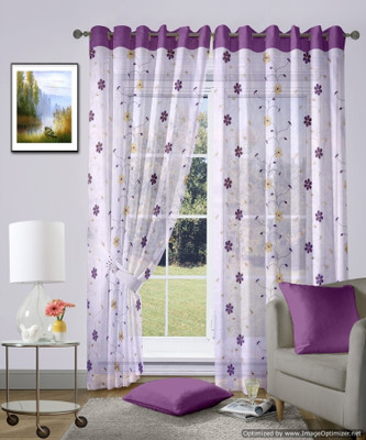 50% OFF on Vorhang Tissue Purple Floral Eyelet Curtain