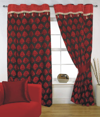58% OFF on Fabutex Polyester Maroon, Brown Floral Eyelet Curtain