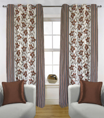 50% OFF on Kings Polycotton Brown Floral Tab Top Curtain