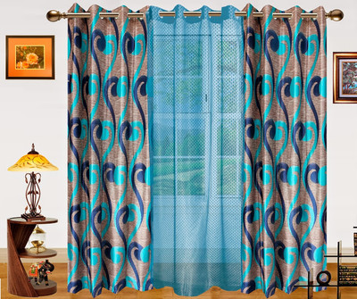 47% OFF on Dekor World Polyester Blue Abstract Eyelet Curtain