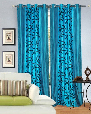 59% OFF on Hargunz Polyester Light Blue Floral Eyelet Curtain